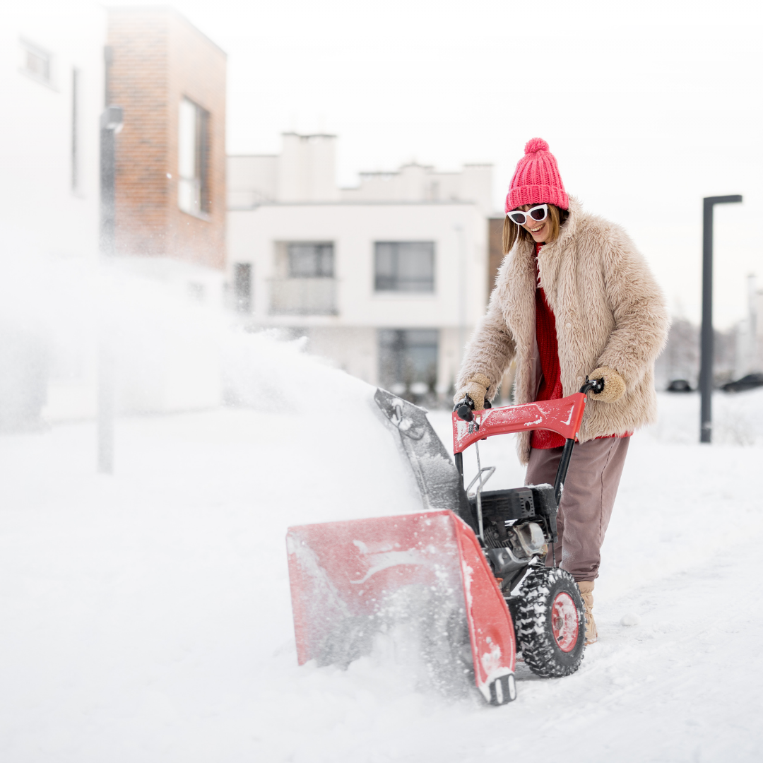 This is an analogy graphic depicting someone using a snow thrower to represent mighty bids, versus a snowplow for mega bids.