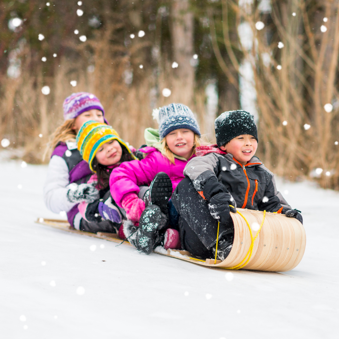 This is an analogy graphic showing children in the snow to denote small or mini bids.
